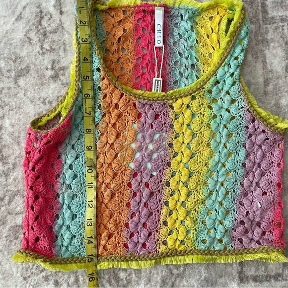 Chio Di Stefanis Crochet Knit Crop Sleeveless Top Rainbow Sz XS New Italy - Picture 9 of 10